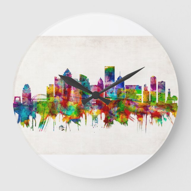 Reloj Redondo Grande Pittsburgh Pennsylvania Skyline (Anverso)