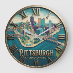 Reloj Redondo Grande Pittsburgh Pennsylvania Skyline and Bridges