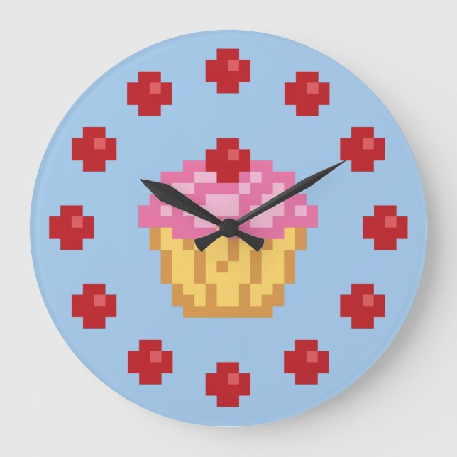 Reloj Redondo Grande Pixel Cupcake (Anverso)