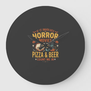Reloj Redondo Grande Pizza Cerveza Películas De Terror Diseño De Hallow