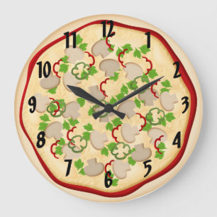 Reloj Redondo Grande Pizza con champiñones y pimientos