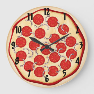Reloj Redondo Grande Pizza con tomates y cebollas