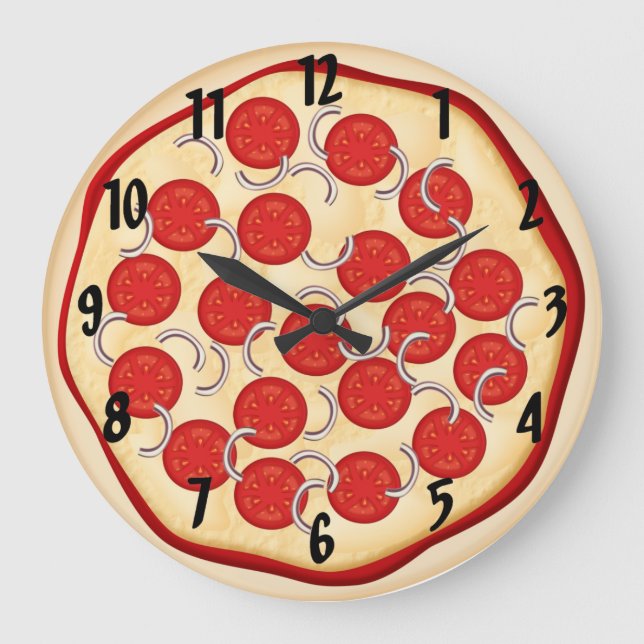 Reloj Redondo Grande Pizza con tomates y cebollas (Anverso)