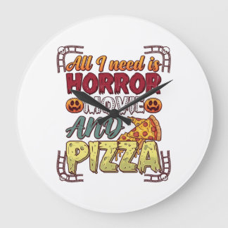 Reloj Redondo Grande Pizza de Película de Terror Halloween Calabaza Crá