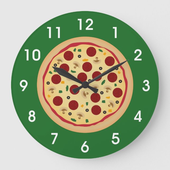 Reloj Redondo Grande Pizza de Pepperoni y Veggie (Anverso)