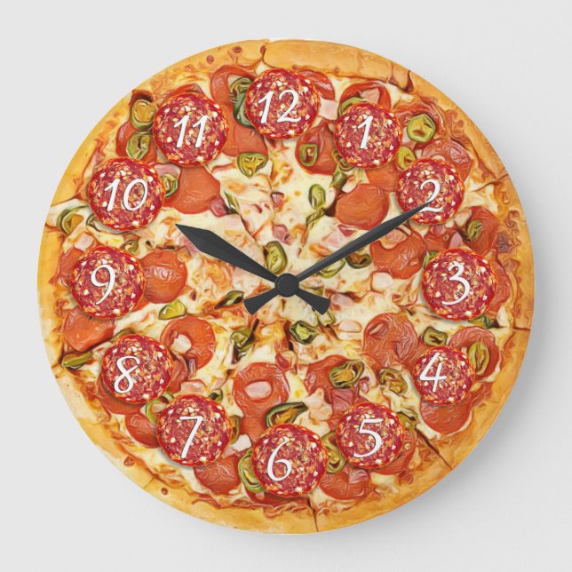 Reloj Redondo Grande Pizza Pepperoni Cocina redonda o restaurante (Anverso)