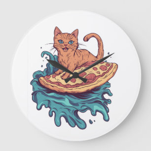 Reloj Redondo Grande Pizza Surf Cat � Aventura extrema de gato comilón