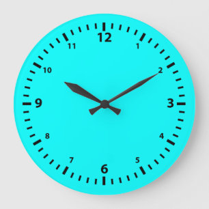 Reloj Redondo Grande Placa frontal de número negro sobre azul aqua