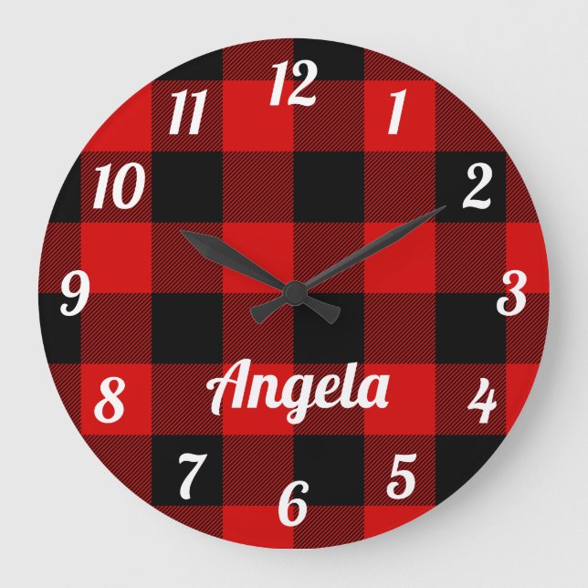 Reloj Redondo Grande Placa personalizada de búfalo rojo y negro (Anverso)