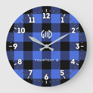Reloj Redondo Grande Placa personalizada de comprobación azul del Espír