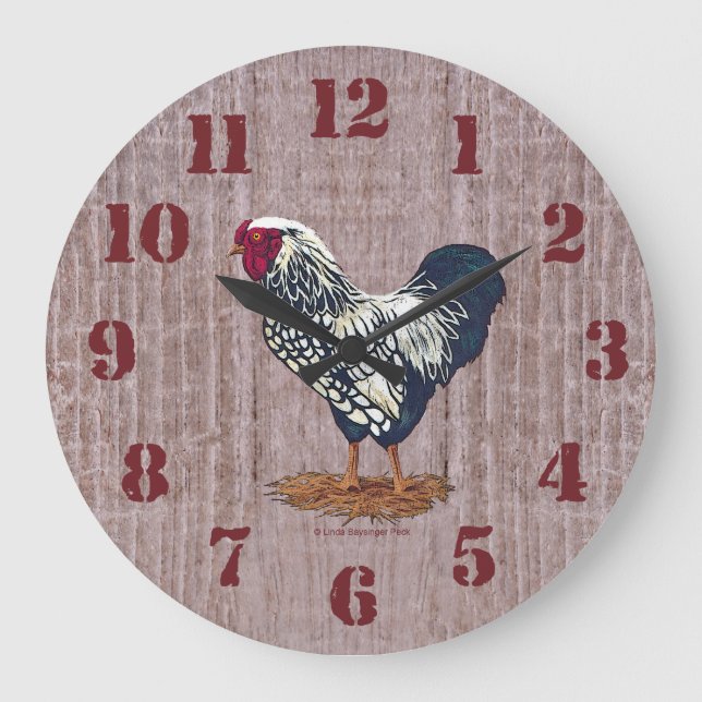Reloj Redondo Grande Placas de cultivo de gallos Wyandotte con un incli (Anverso)