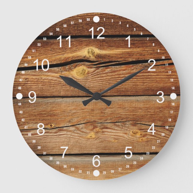 Reloj Redondo Grande Placas de grano de madera de estilo rústico Diseño (Anverso)