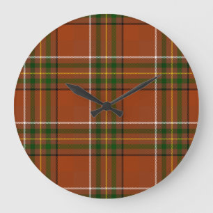 Reloj Redondo Grande Plaid Tartán Tierra Marrón
