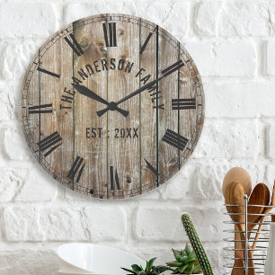 Reloj Redondo Grande Planchas rústicas Personalizado de madera nombre f