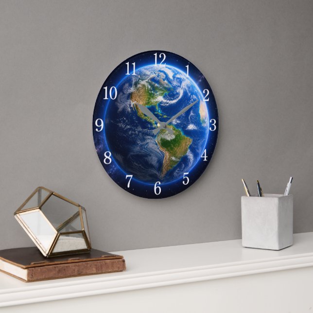 Reloj Redondo Grande Planet Earth Wall Clock — Space-Inspired Design (Oficina)