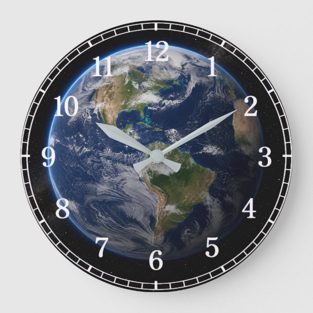 Reloj Redondo Grande Planet Earth Wall Clock v2 — Space-Inspired Design (Anverso)