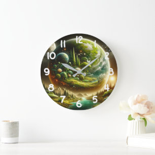 Reloj Redondo Grande Planeta mágico de fantasía con naturaleza celeste