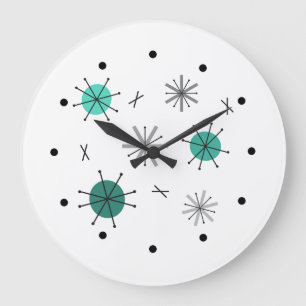 Reloj Redondo Grande Planetas Starburst de la era atómica turquesa