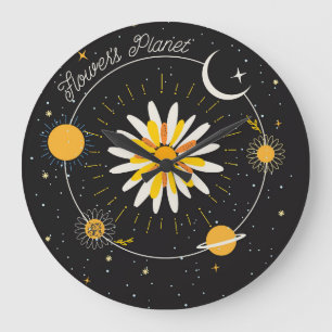 Reloj Redondo Grande Planetas Sun Moon: Arte Floral Gráfico