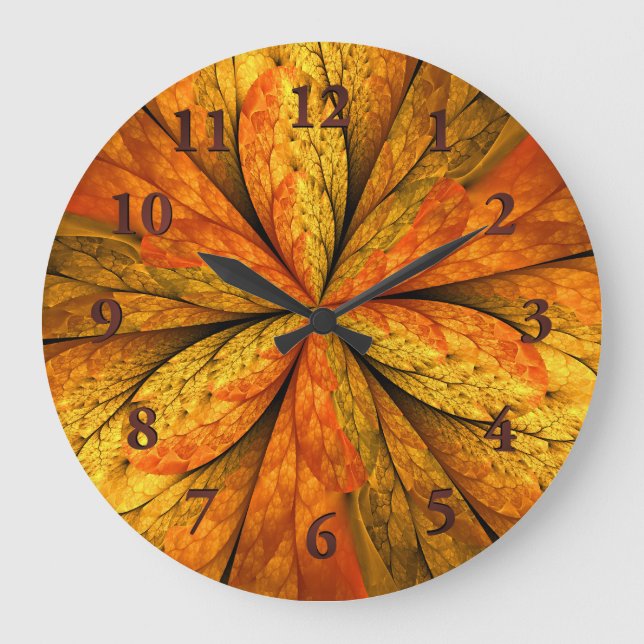 Reloj Redondo Grande Planta de otoño, hoja de arte fractal abstracta mo (Anverso)