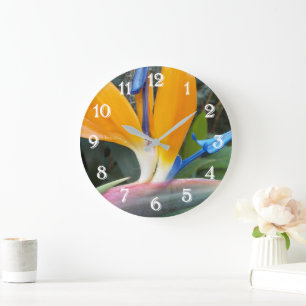 Reloj Redondo Grande Planta Floral Ave del Paraíso Tropical