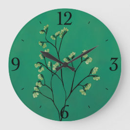 Reloj Redondo Grande Planta verde Arte Botánico Minimalista