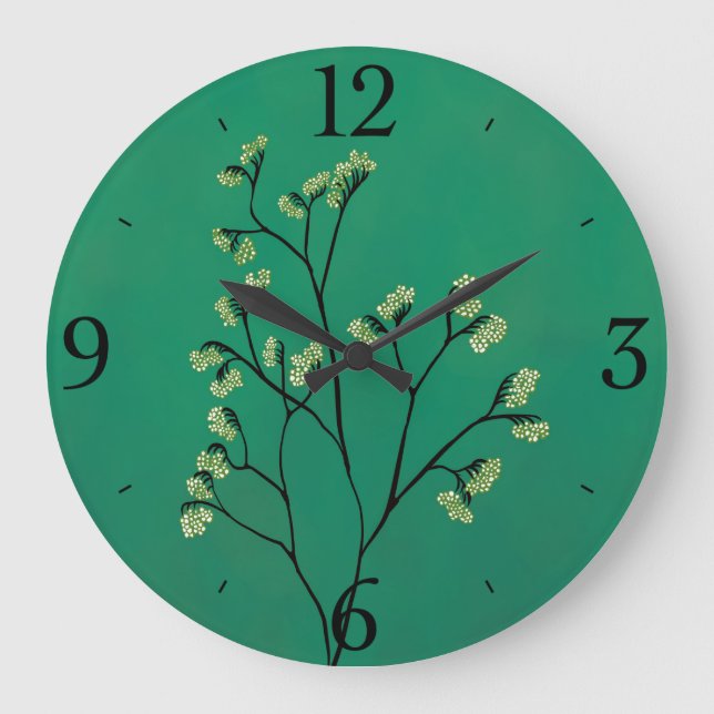 Reloj Redondo Grande Planta verde Arte Botánico Minimalista (Anverso)