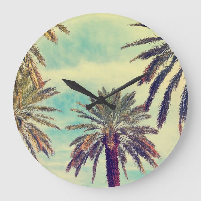 Reloj Redondo Grande Plantación De Palm Sunny: Oasis Cultivado. (Anverso)