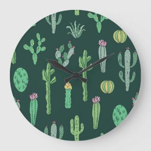 Reloj Redondo Grande Plantas Cactus: fondo vintage sin foco