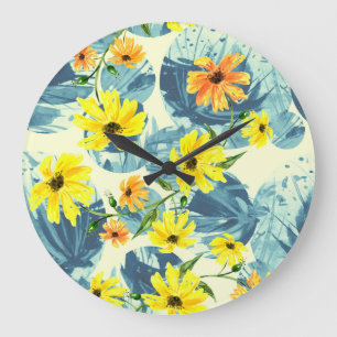 Reloj Redondo Grande Plantas de acuarela creativas: sin costura y con e