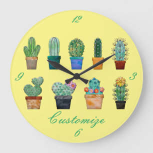 Reloj Redondo Grande Plantas de cactus variadas Thunder_Cove
