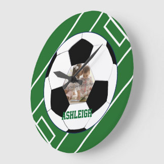 Reloj Redondo Grande Plantilla de foto de campo y bolas de fútbol perso