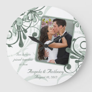 Reloj Redondo Grande Plantilla de foto personalizada de Floral blanca v