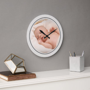 Reloj Redondo Grande Plantilla de Foto Simple con Marco Personalizado