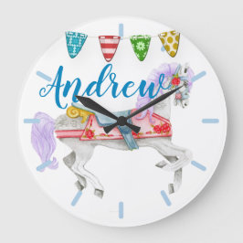 Reloj Redondo Grande Plantilla de Personalizado de caballo de carrusel