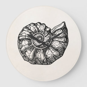 Reloj Redondo Grande Plantilla fósil de Shell del Seashell de la