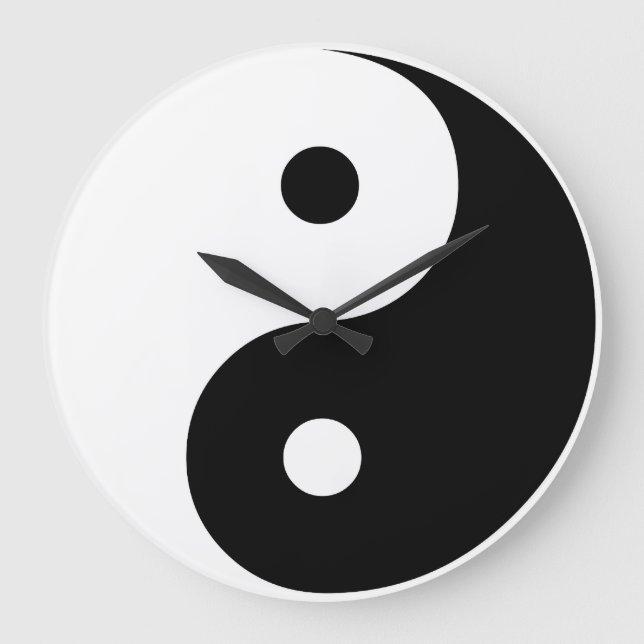 Reloj Redondo Grande Plantilla Yin Yang de Ilustracion blanco y negro (Anverso)