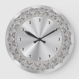 Reloj Redondo Grande Plata Jeweled