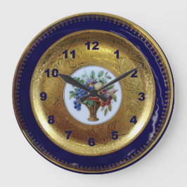 Reloj Redondo Grande Platos de oro, azul cobalto y antigüedades florale