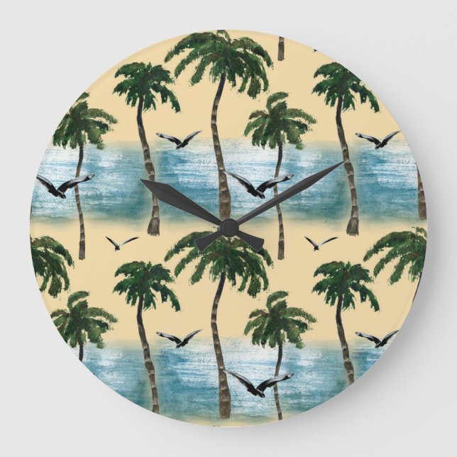 Reloj Redondo Grande Playa acuática, tranquilidad perfecta (Anverso)