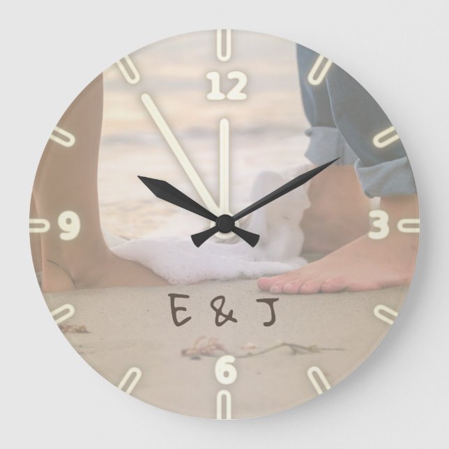 Reloj Redondo Grande Playa, arena, pies, olas,-personalizado (Anverso)