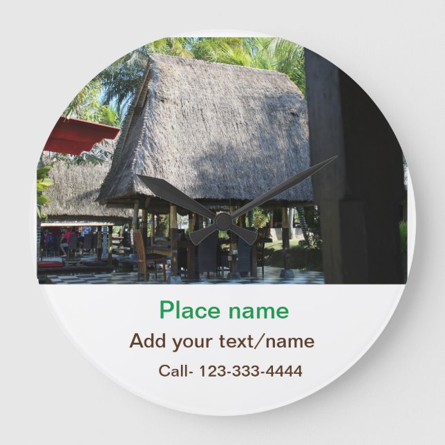 Reloj Redondo Grande playa de agua océano playa añadir nombre de sitio  (Anverso)