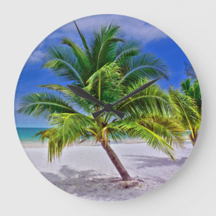 Reloj Redondo Grande Playa de Isla Tropical Palm Tree Perfecta