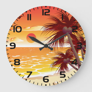Reloj Redondo Grande Playa de la puesta de sol tropical Palma Isla