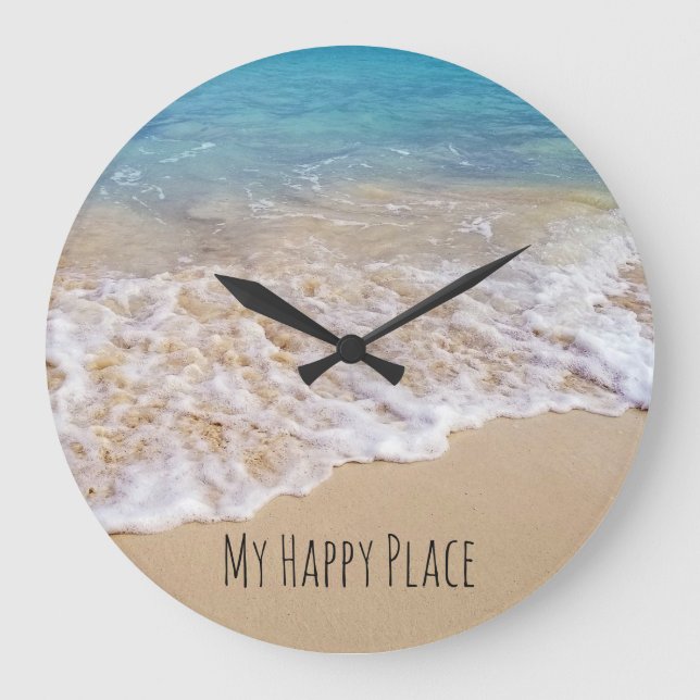 Reloj Redondo Grande Playa de las Bahamas con olas (Anverso)