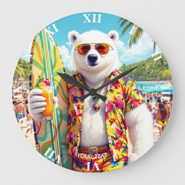 Reloj Redondo Grande Playa de oso polar linda fantasía (Anverso)