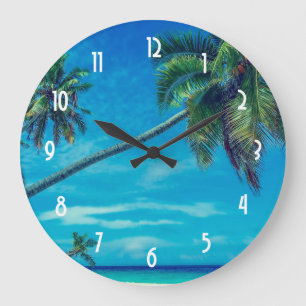Reloj Redondo Grande Playa de Sandy blanca con las palmas de coco