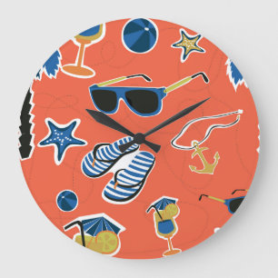 Reloj Redondo Grande Playa de Verano: Relajante Patrón Sin Mar.