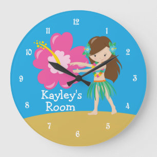 Reloj Redondo Grande Playa Personalizado Cuta Hula Chica