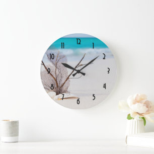 Reloj Redondo Grande Playa tropical con conchas blancas